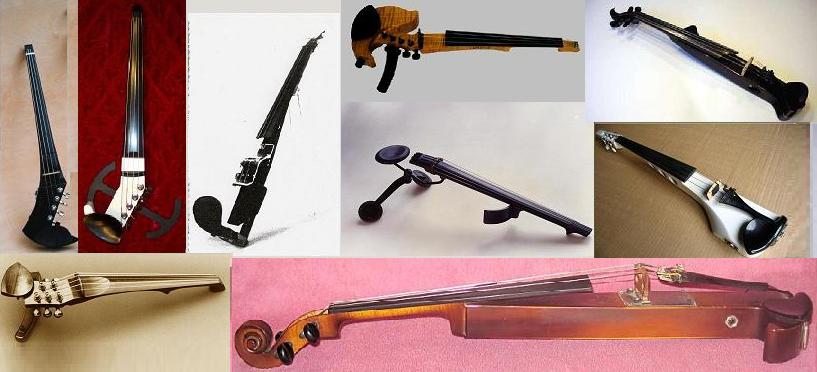 collage of Electro Violin Beauchamp-type electric violins, by Ben Heaney